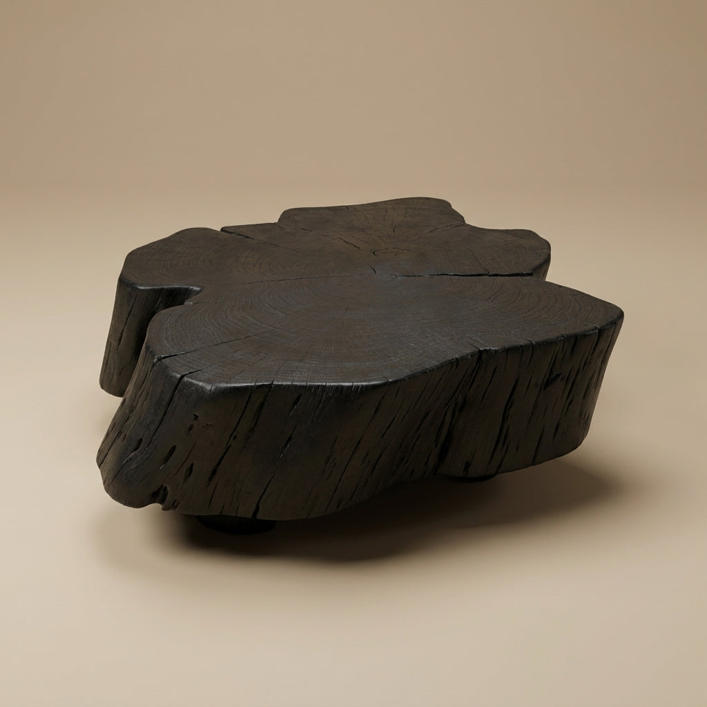 LH114 - Solid Acacia Free Form Black Coffee Table