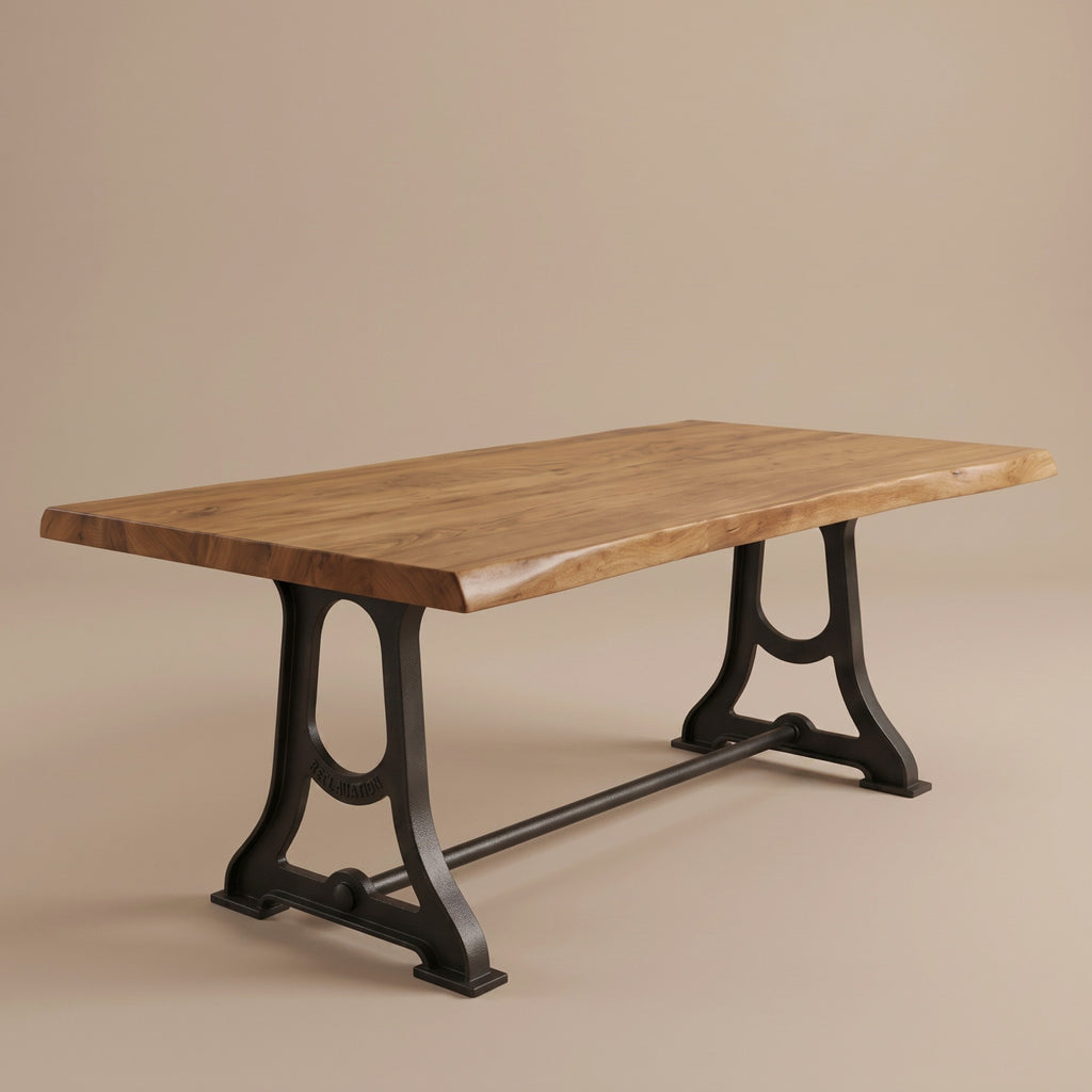 LH1116 - Solid Live Edge Acacia Dining Table with Cast Iron Legs