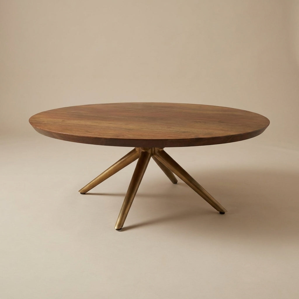 LH12 - Solid Acacia Coffee Table with Metal Pedestal Base
