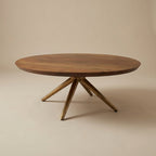 LH12 - Solid Acacia Coffee Table with Metal Pedestal Base