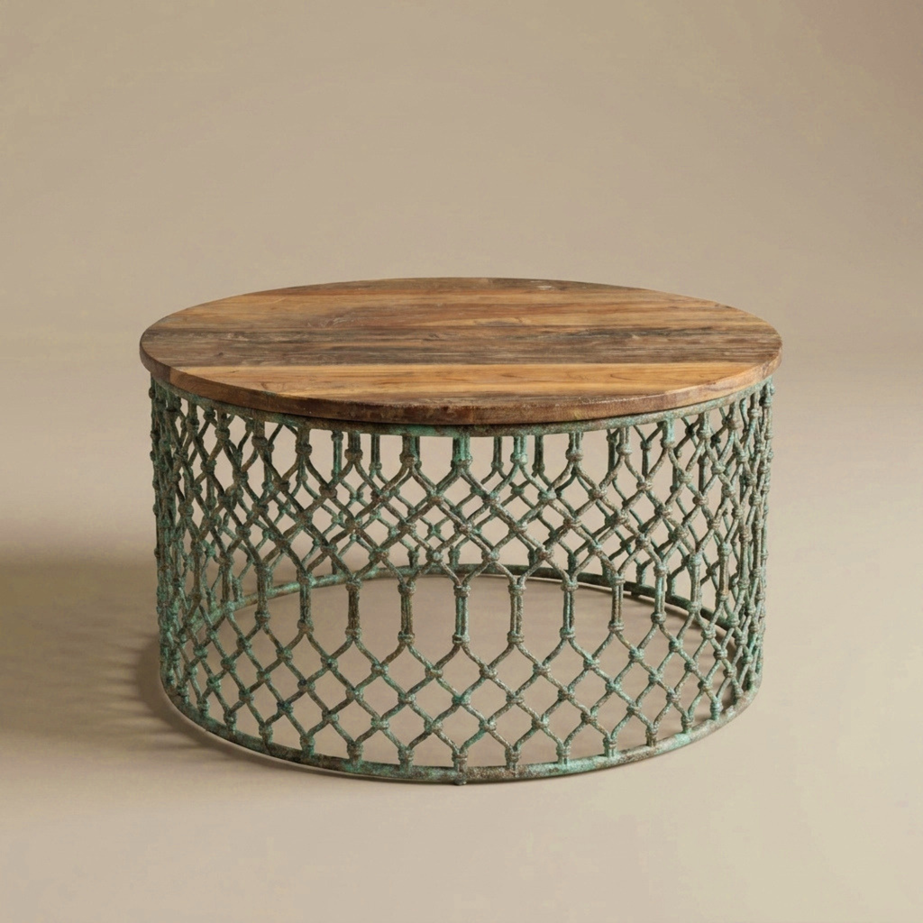 WS2873 - Reclaimed Wood Iron Jali Base Coffee Table