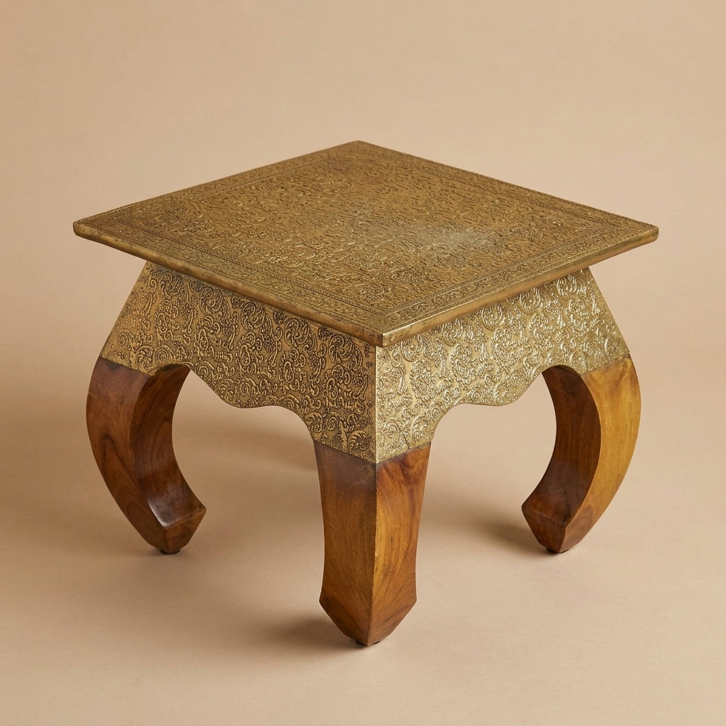 WS152 - Solid Wood Brass Fitted Stool