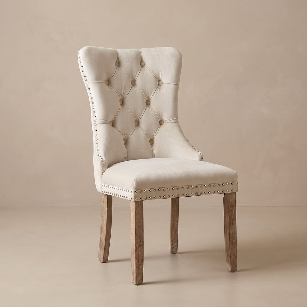 CH02 - Ivory Tufted Upholstered Dining Chair with Nailhead Trim