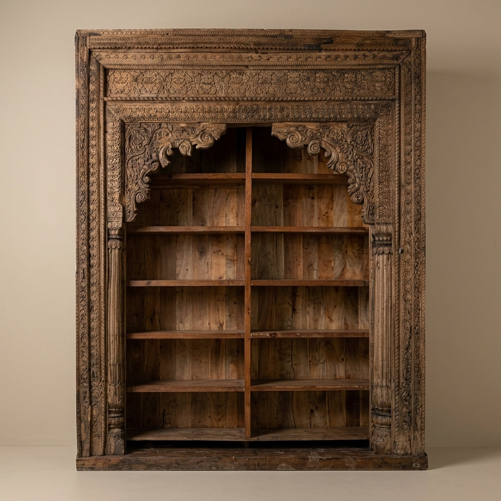 BC04 - Hand-Carved Reclaimed Wood Antique Doorway Bookcase