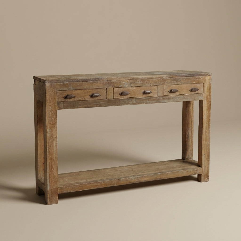 WS69 - Reclaimed Wood Antique Carved 3-Drawer Console