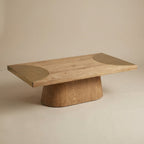 LH35 - Solid Wood Coffee Table with Metal Oval Pedestal Base