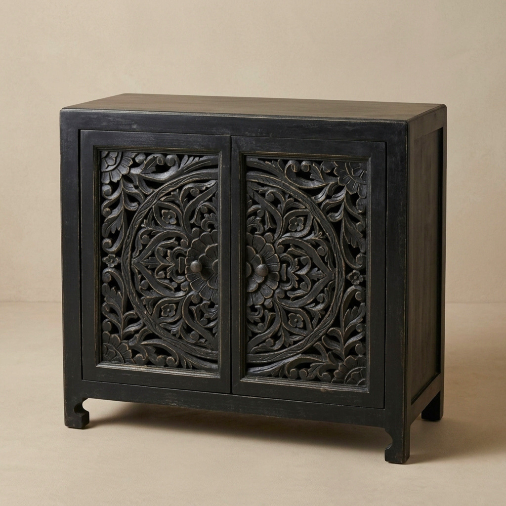 WS281 - Solid Wood Carved 2-Door Cabinet