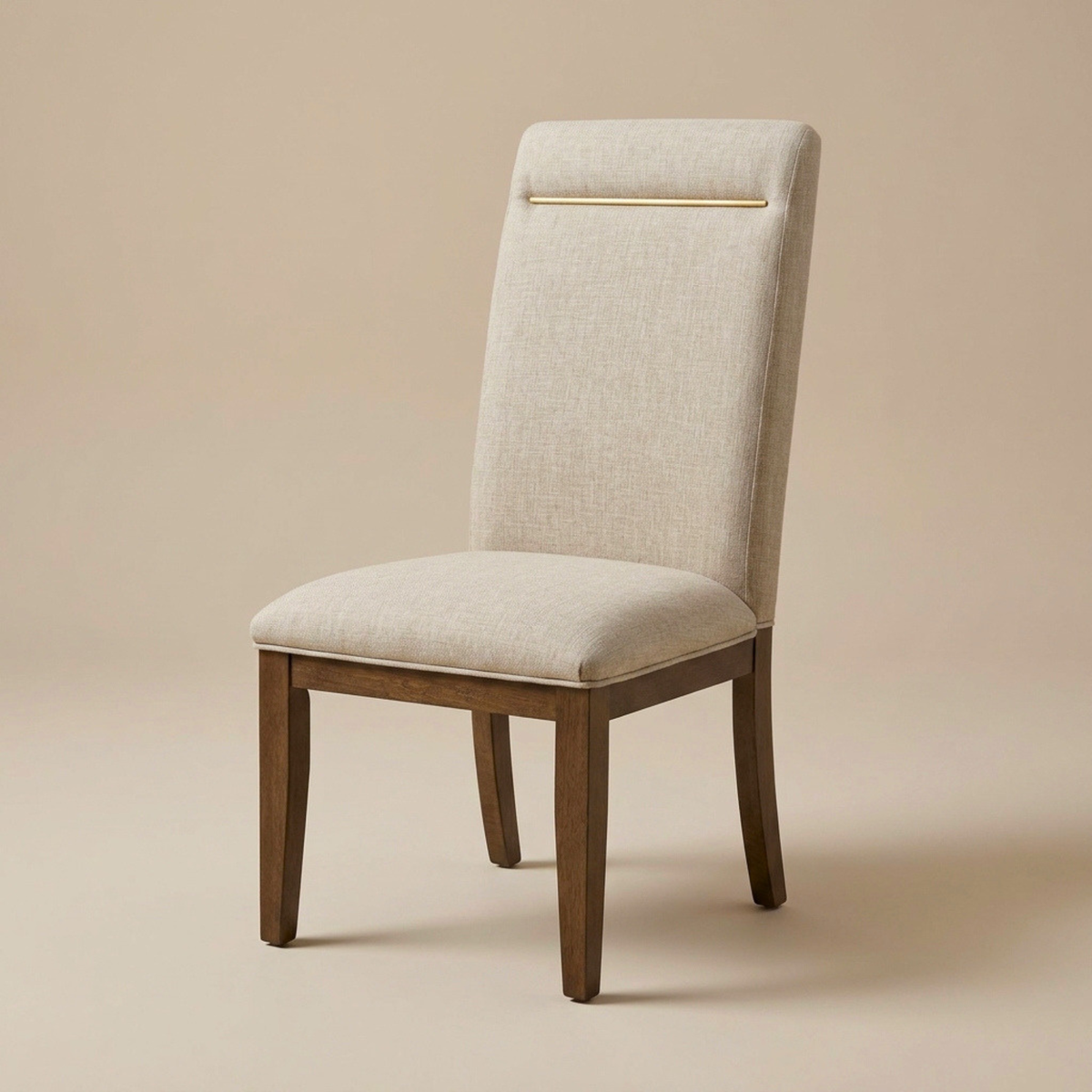 CH04 - Beige Linen Upholstered Dining Chair with Metal Detail