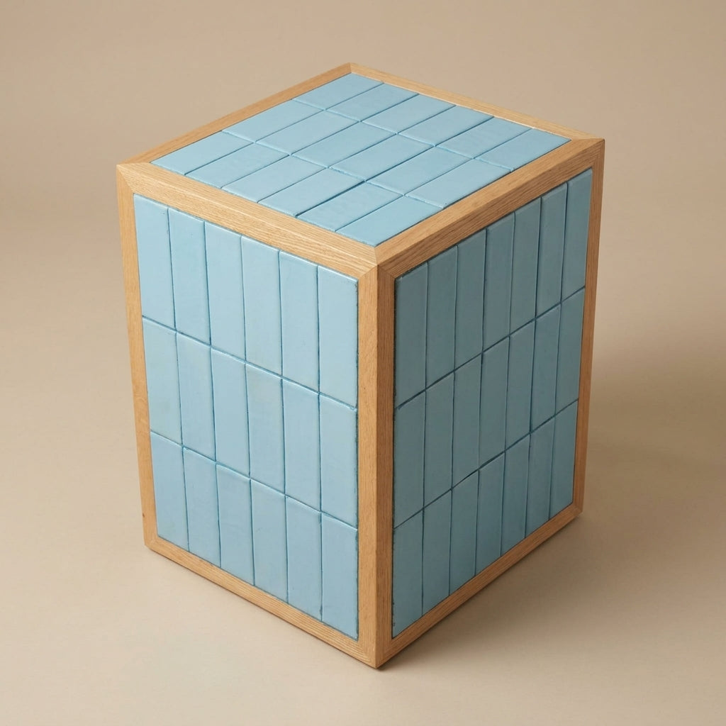 LH63 - Blue Solid Wood Tile Fitted Side Table