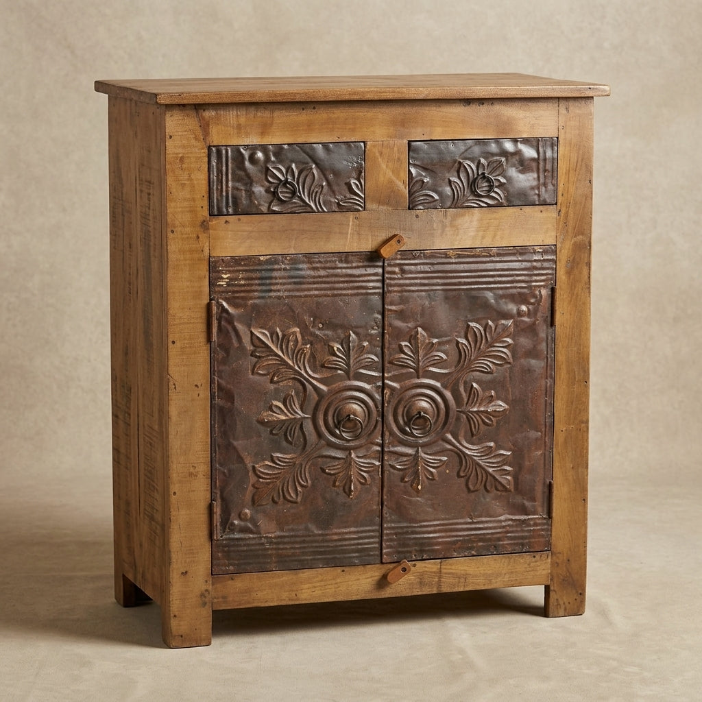 WS14 - Reclaimed Wood 2-Door 2-Drawer Antique Tile Cabinet