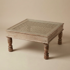 WS13 - Reclaimed Wood Jali Fitted Inlay Glass Top Coffee Table