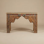 WS25 - Reclaimed Painted Wood Carved Front Console Table