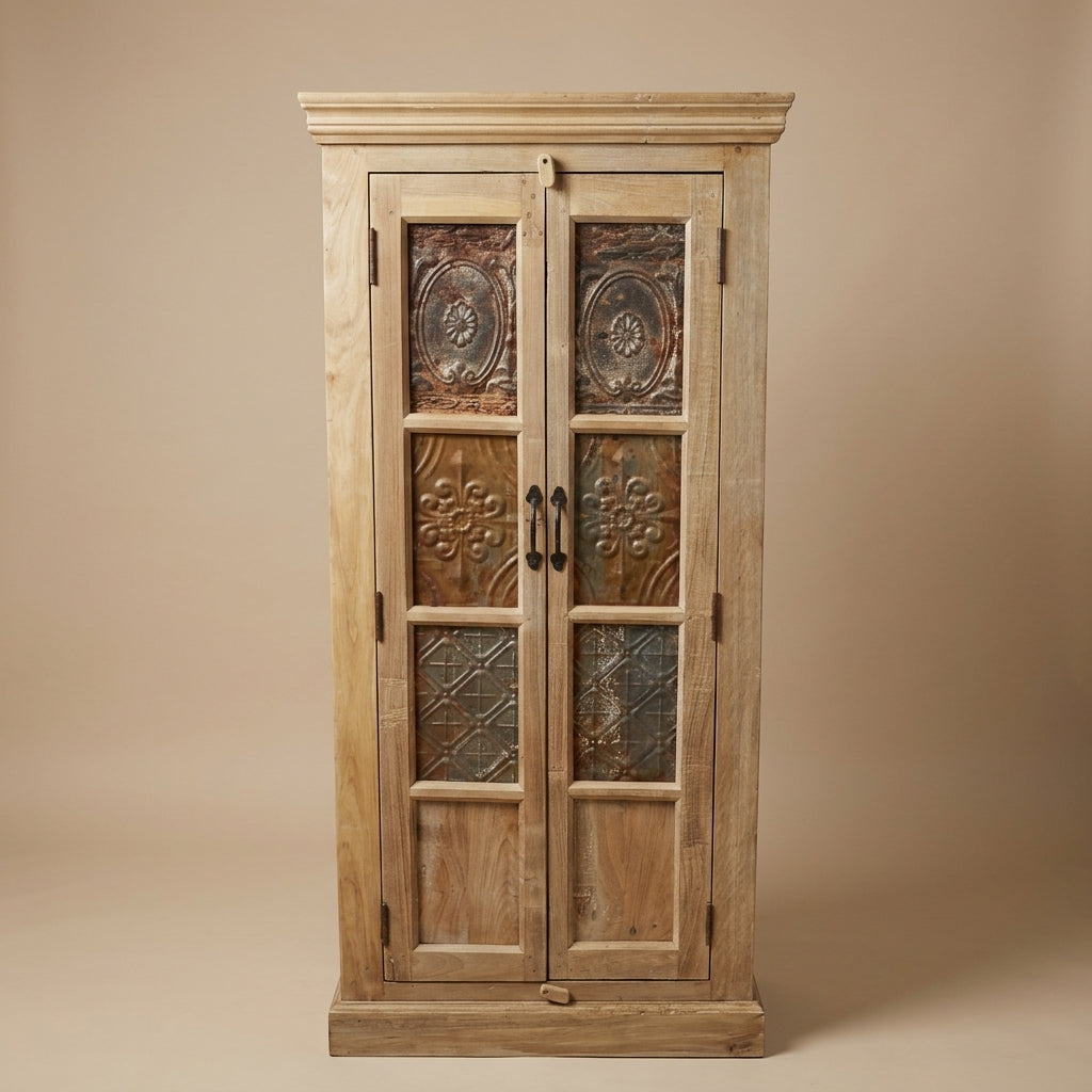 CA02 - Antique Metal Tile Fitted Corner Cabinet