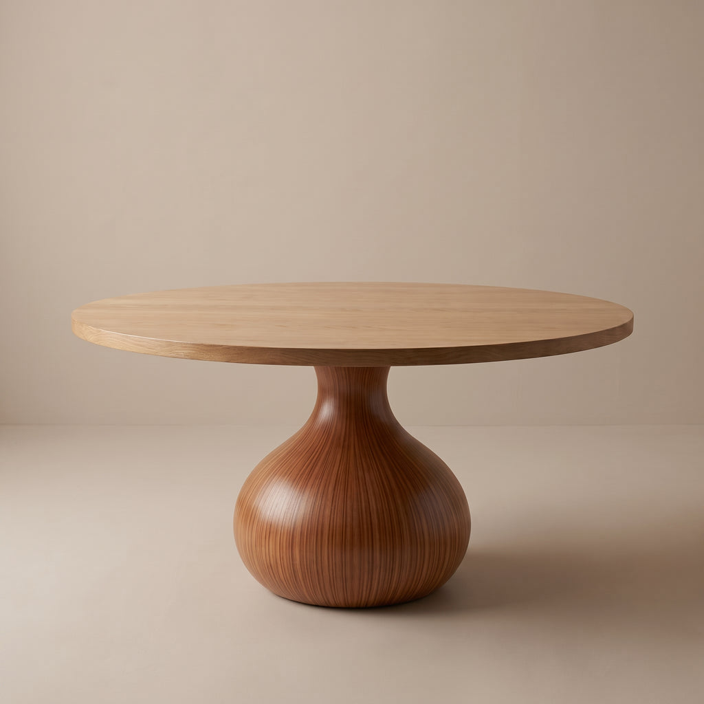 DT09 - Round Wood Dining Table with Sculptural Pedestal Base