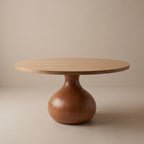 DT09 - Round Wood Dining Table with Sculptural Pedestal Base