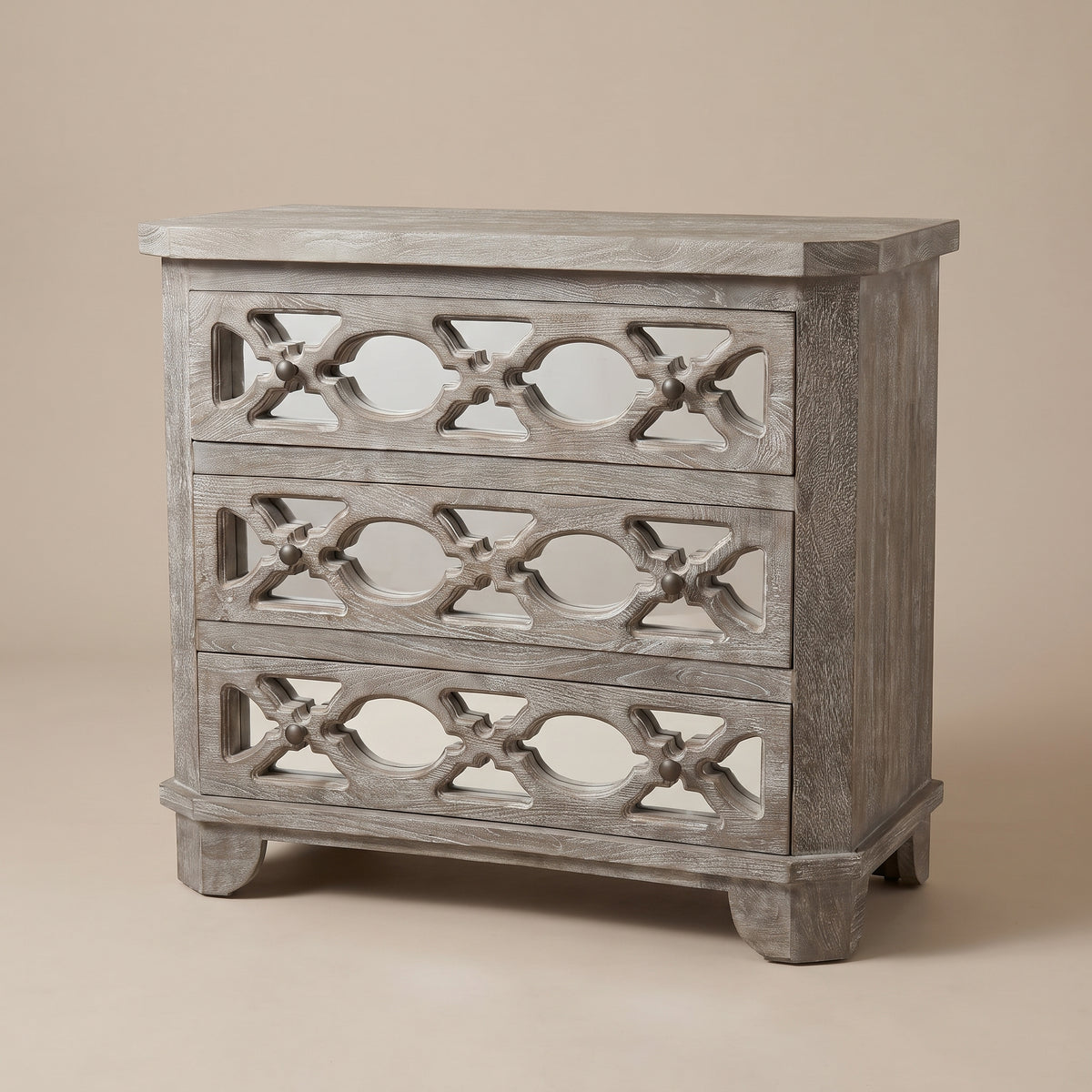 LH26061 - Solid Wood White Wash 3 Mirror Fitted Drawer Dresser
