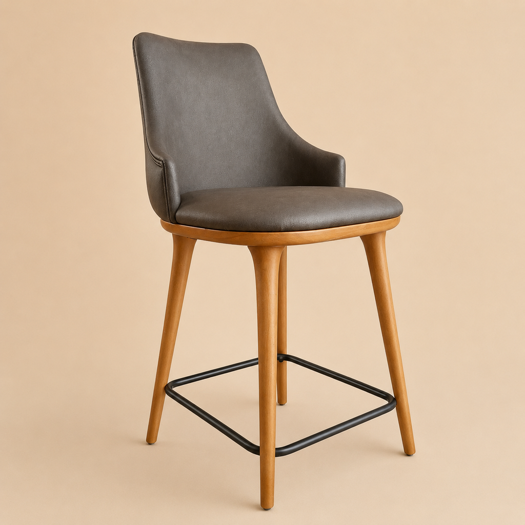 CH08 - Brown Tufted Leather Bar Stool