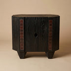 LH33 - Solid Wood Black Tile-Front One-Door Cabinet