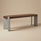 LH38 - Solid Acacia on Metal Legs Bench