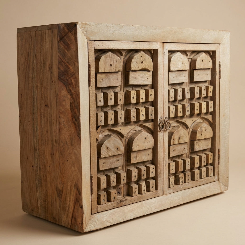 WS47 - Reclaimed Wood Carved 2-Door Cabinet