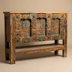 WS184 - Reclaimed Wood Antique Panel Front Bottom Shelf Console