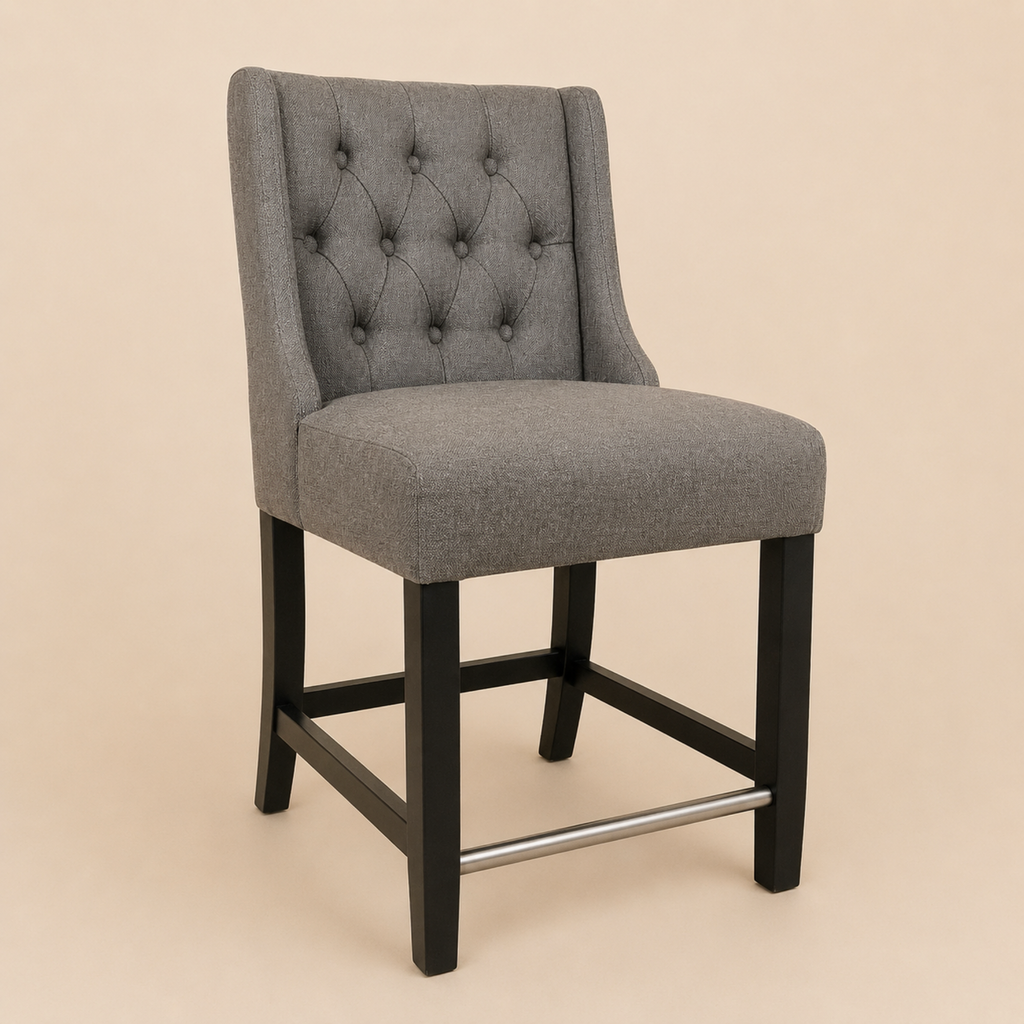 CH07 - Brown Linen Upholstered Tufted Counter Chair