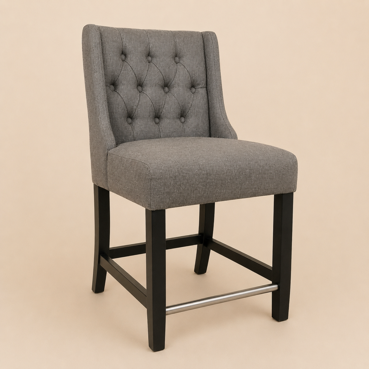 CH07 - Brown Linen Upholstered Tufted Counter Chair