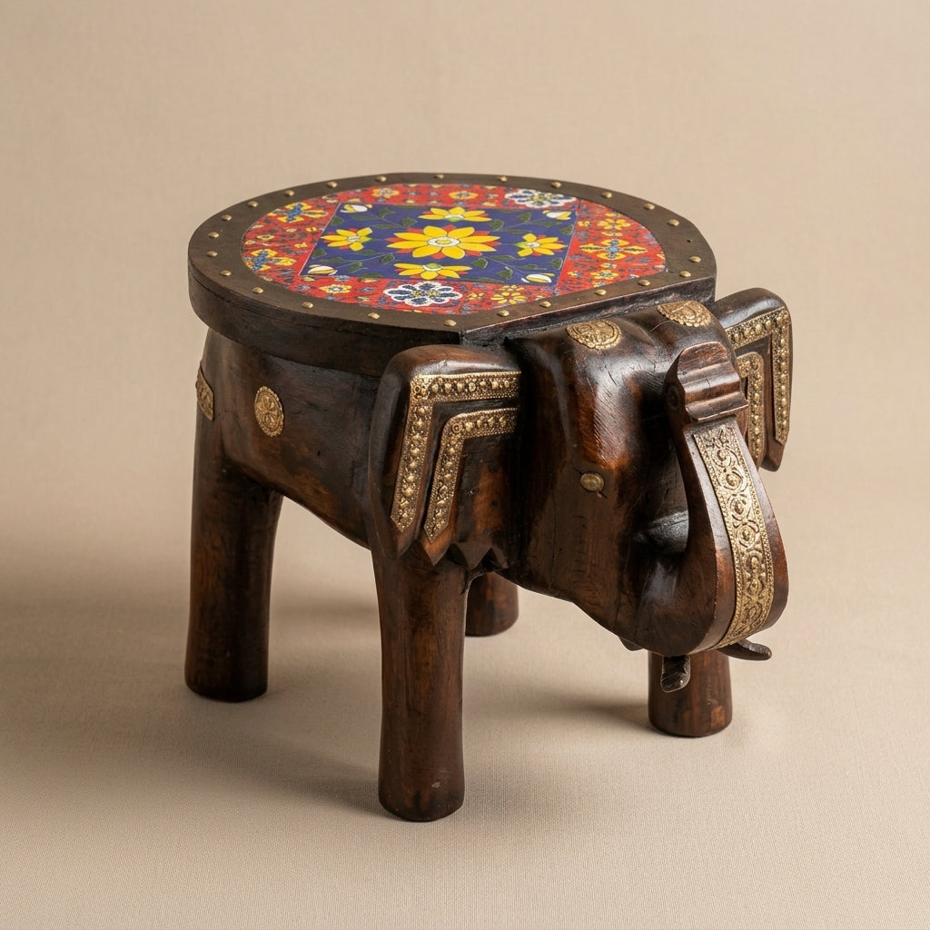 WS153 - Solid Wood Fitted Hand Painted Tile Stool