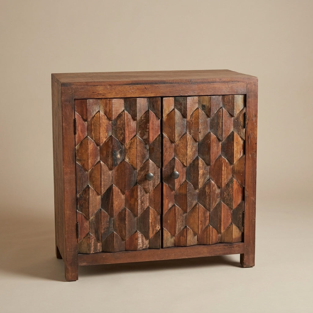 WS56 - Reclaimed Wood Carved 2-Door Cabinet