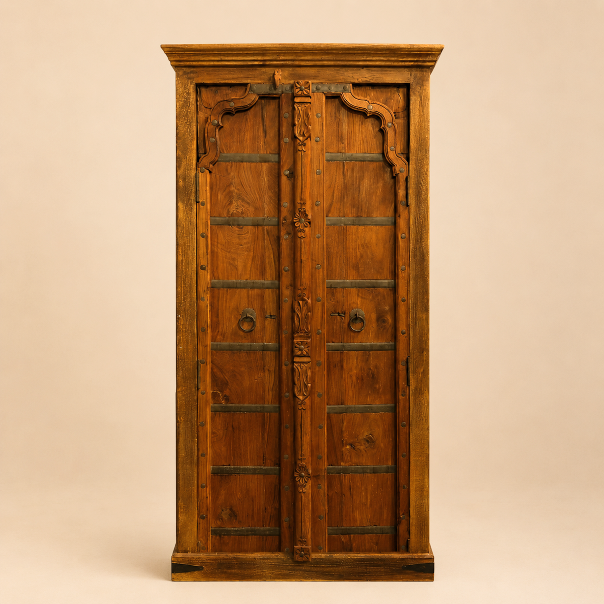 WS105 - Reclaimed Wood Armoire with Handcrafted Iron Detailing