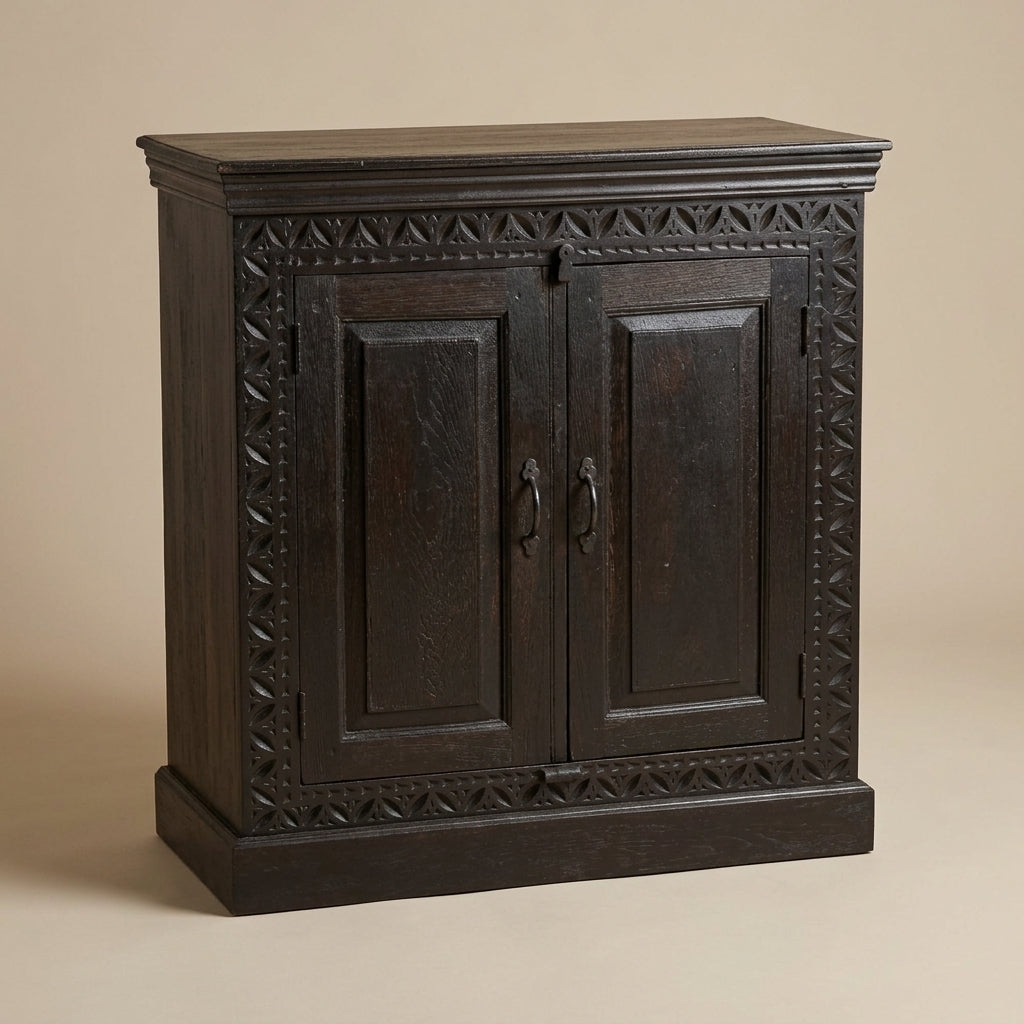 WS43 - Reclaimed Wood Carved 2-Door Cabinet