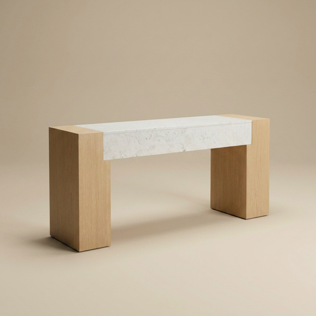 LH25 - Solid Wood Console Table with Marble Top