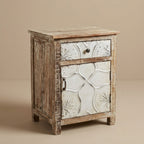 WS12 - Reclaimed Wood 1-Drawer 1-Door Cabinet with Antique Tile