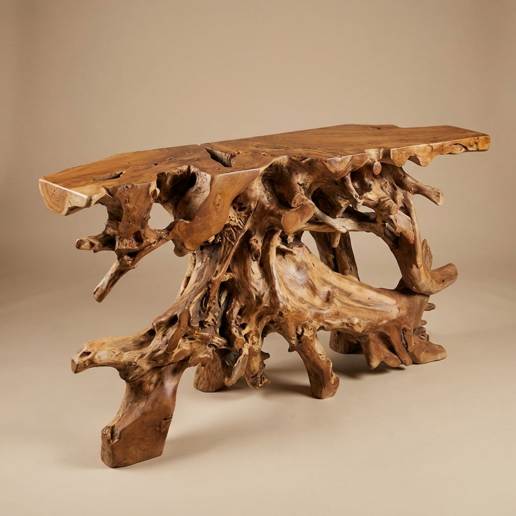 WS4N - Natural Teak Root Console Table