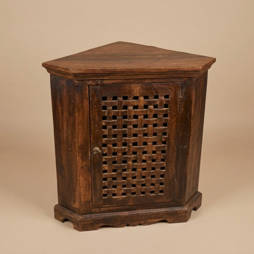WS122 - Reclaimed Wood Cutwork 1-Door Corner Cabinet