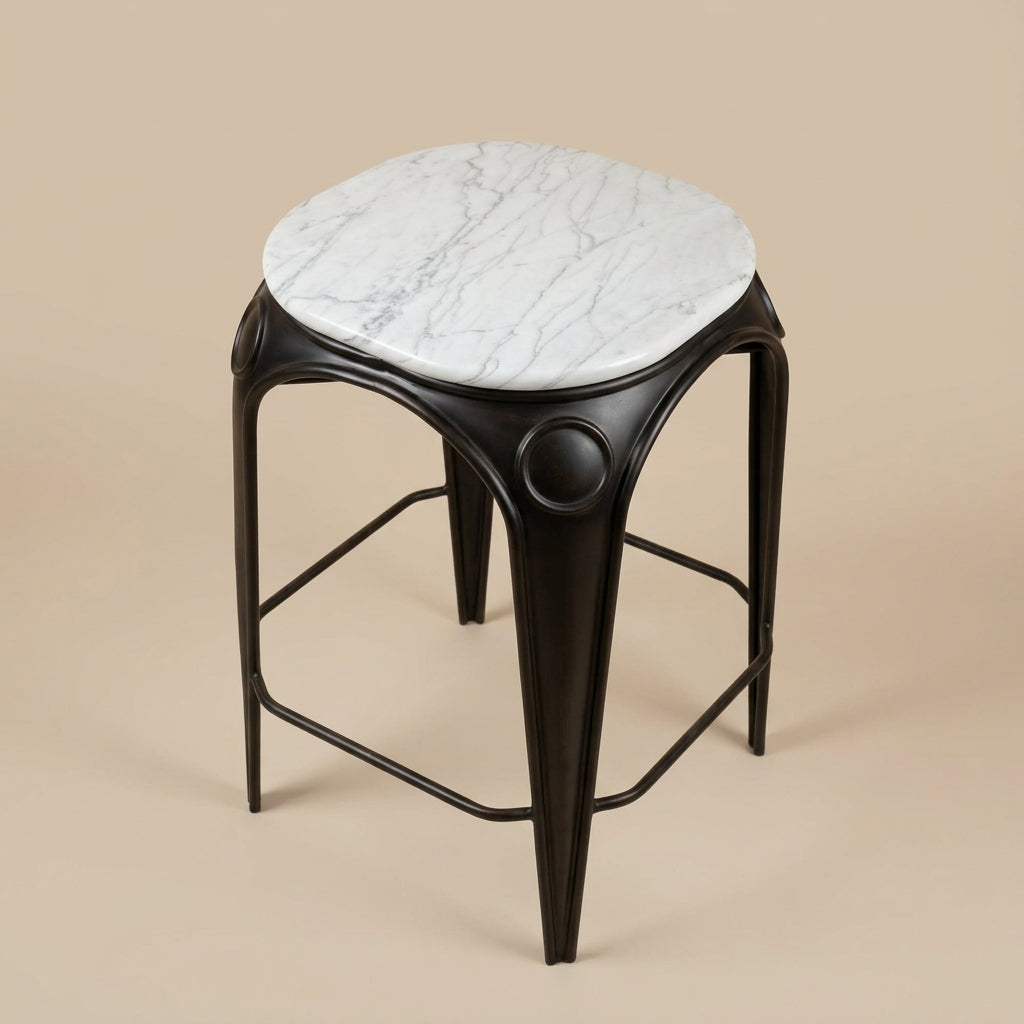 WS11 - Marble Top on Metal Legs Counter Stool