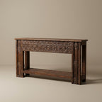 WS108 - Reclaimed Wood Antique Carving Bottom Shelf Console Table