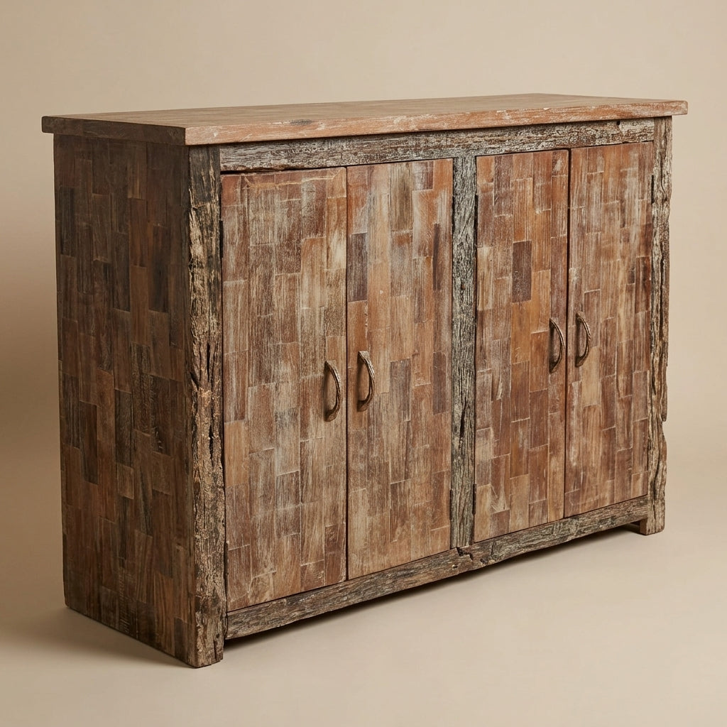 WS39 - Reclaimed Wood White Wash 4-Door Cabinet