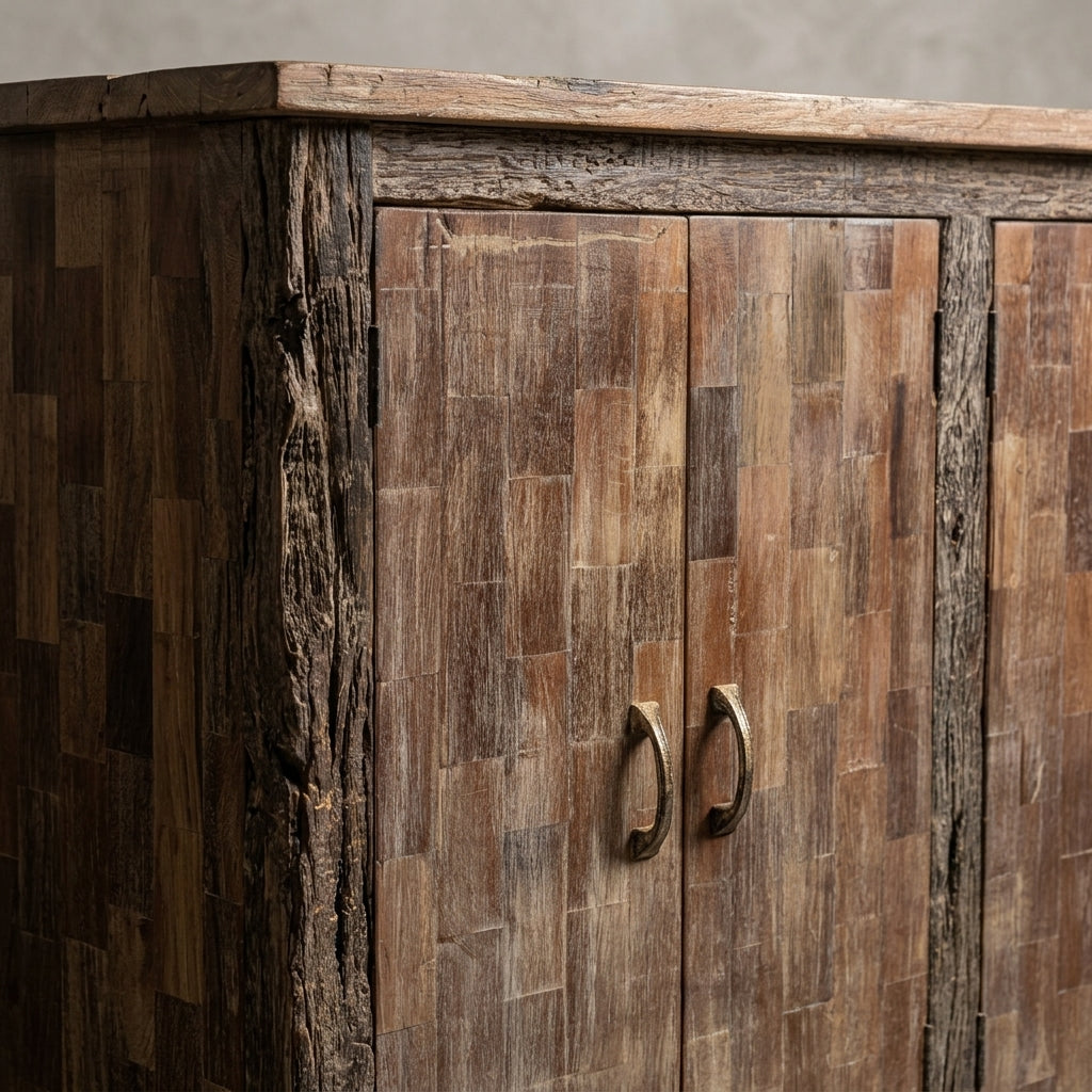 WS39 - Reclaimed Wood White Wash 4-Door Cabinet