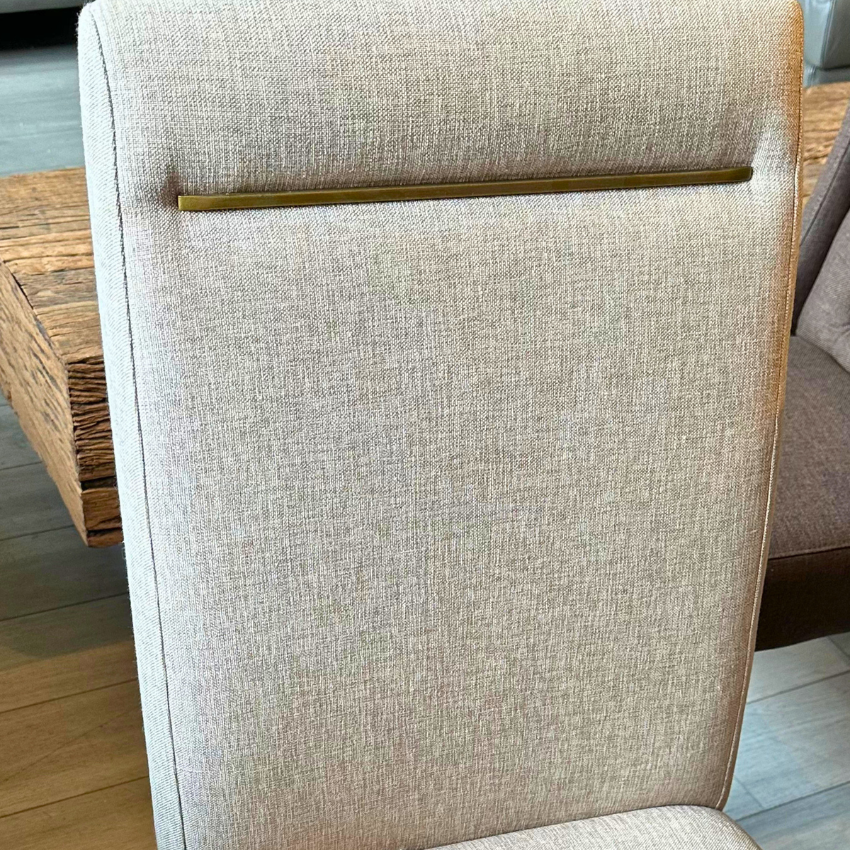 CH04 - Beige Linen Upholstered Dining Chair with Metal Detail