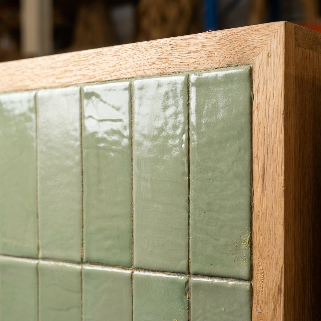 LH63 - Green Solid Wood Tile Fitted Side Table