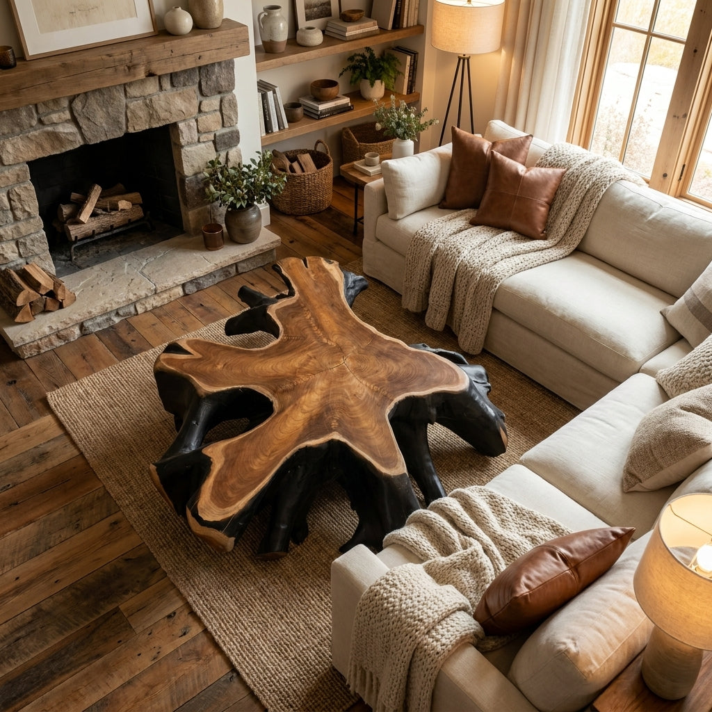 WS12 - Teak Root Coffee Table with Black Stain