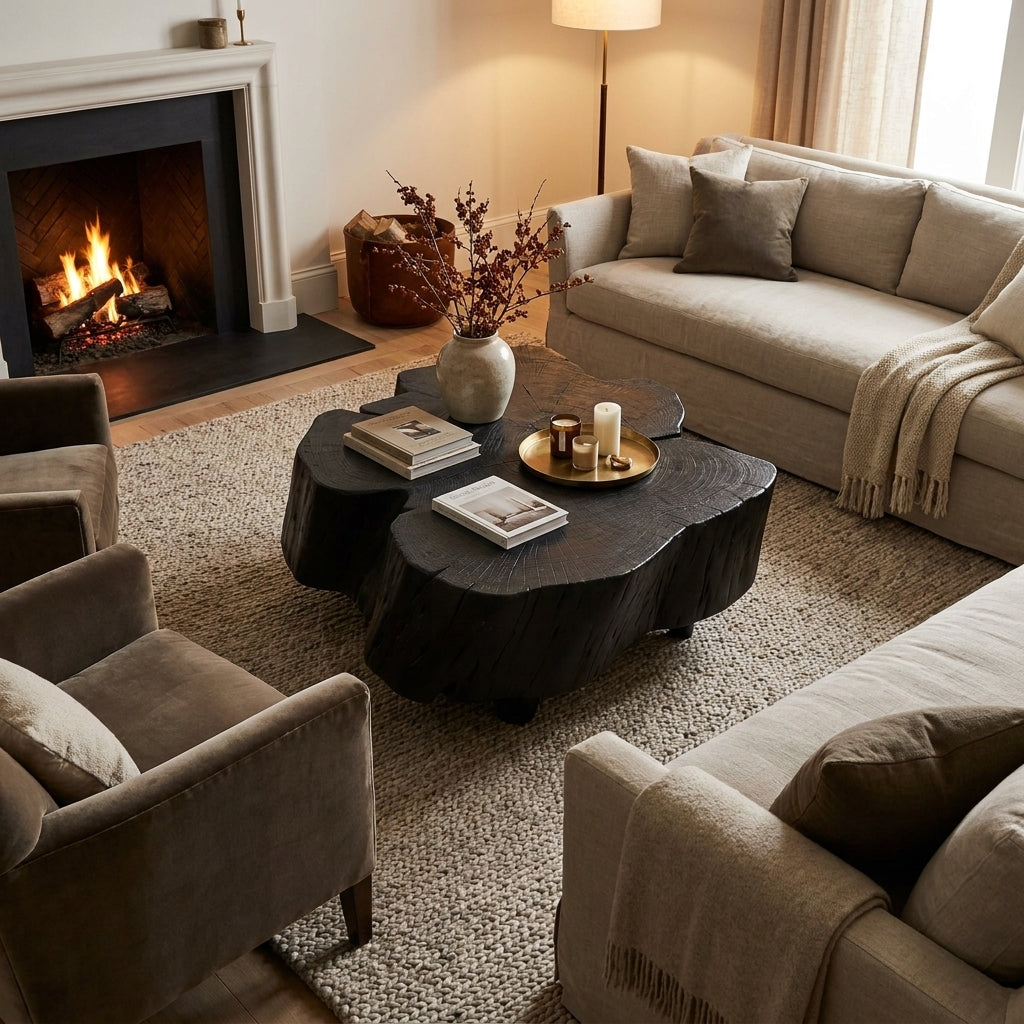 LH114 - Solid Acacia Free Form Black Coffee Table