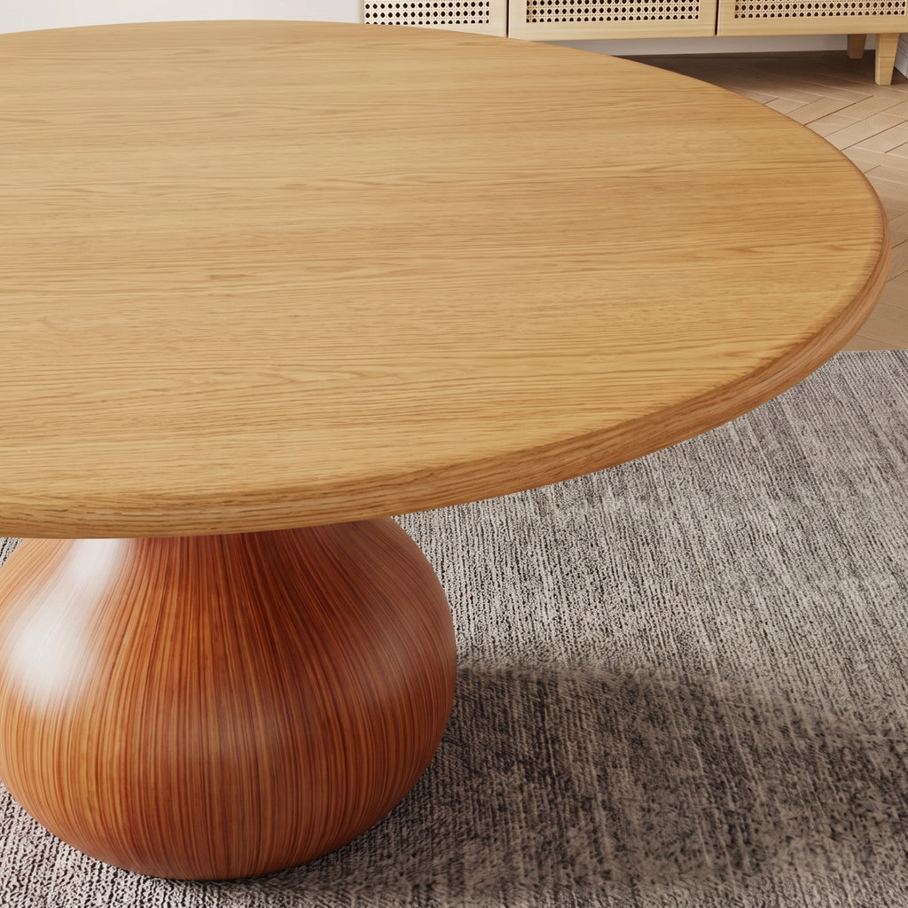 DT09 - Round Wood Dining Table with Sculptural Pedestal Base