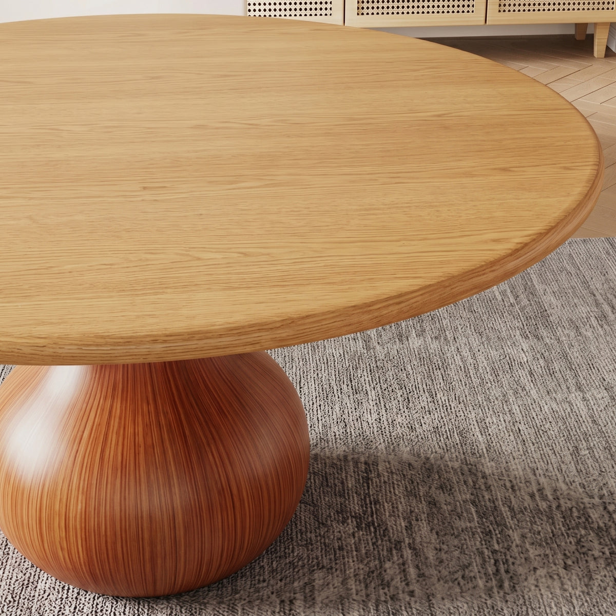 DT09 - Round Wood Dining Table with Sculptural Pedestal Base