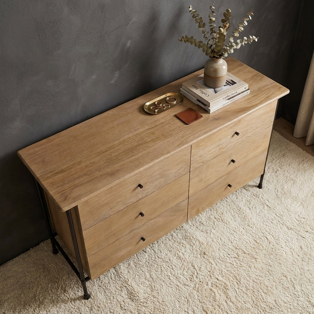 LH81 - Solid Acacia 6 Drawer Dresser
