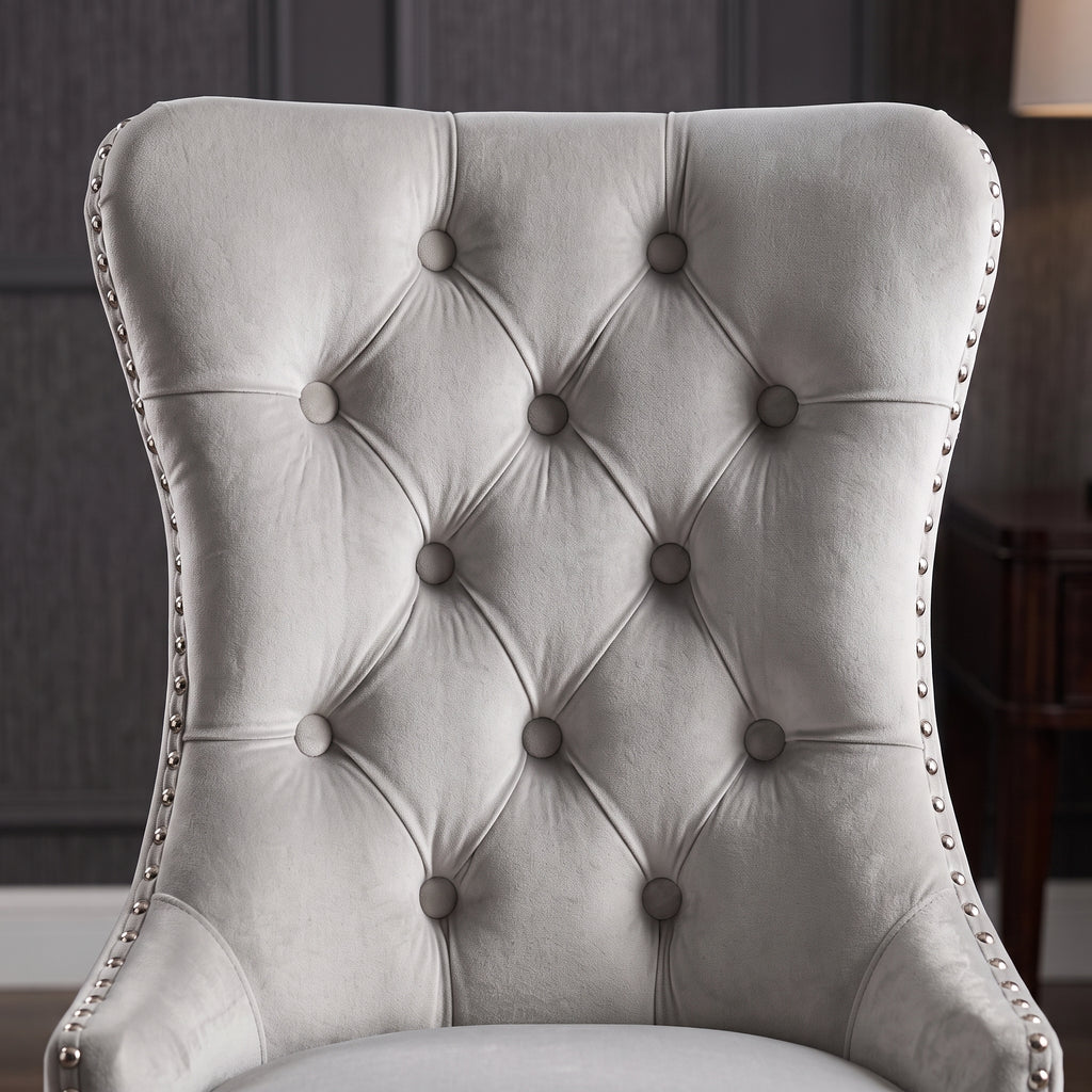 CH02 - Ivory Tufted Upholstered Dining Chair with Nailhead Trim