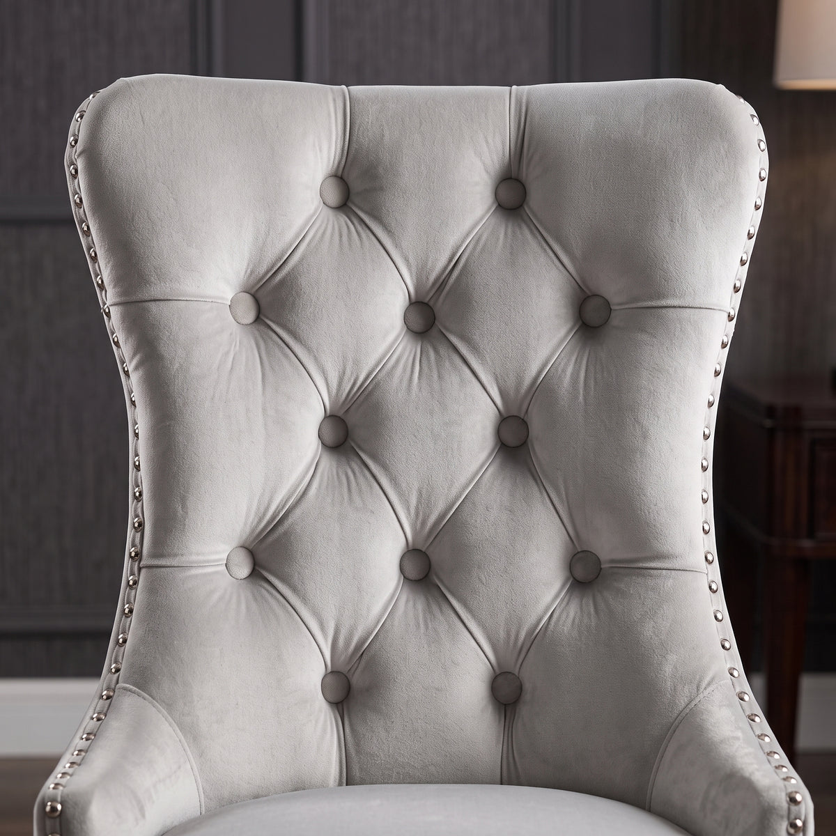 CH02 - Ivory Tufted Upholstered Dining Chair with Nailhead Trim