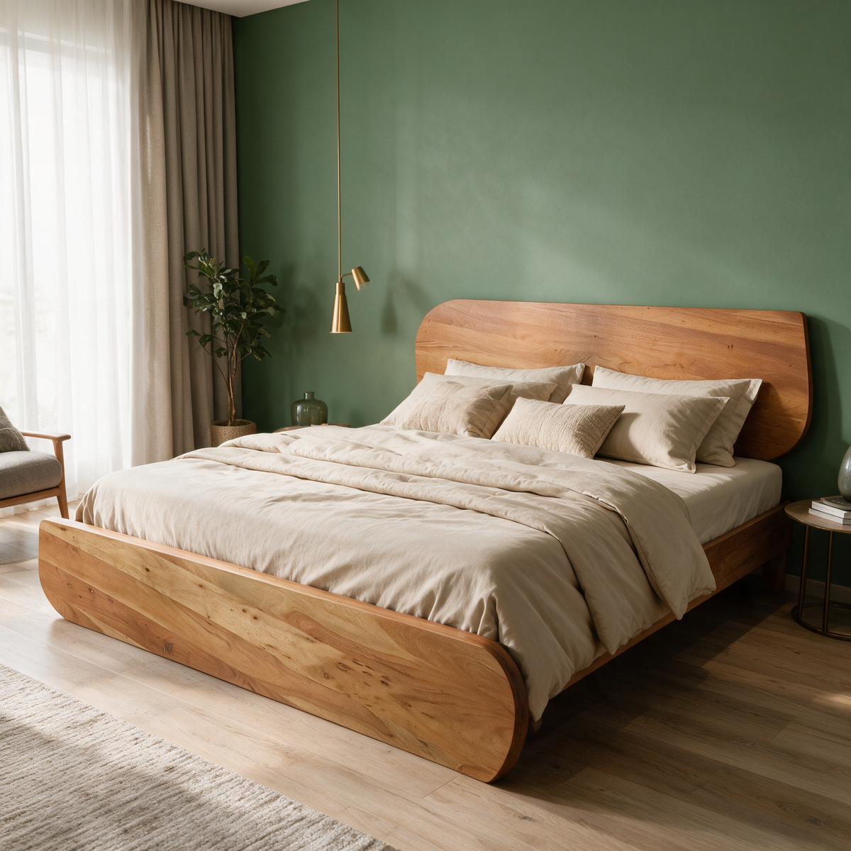 LH54 - Solid Acacia Platform King Bed with Slats