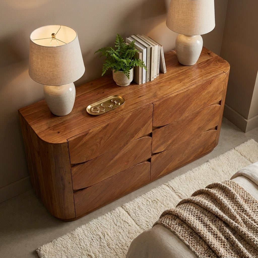 LH24 - Distressed Acacia 6 Drawer Dresser